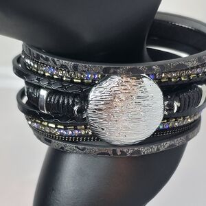 Chic Black and Silver Multi-Layer Bracelet